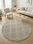 Modern Yuvarlak Bej Halı Kabartma Dokulu, Minimal Desenli Salon & Oturma Odası Halısı