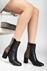 292 Siyah Leopar Desen Detaylı Fermuarlı  Yüksek Topuklu Günlük Kadın Bot