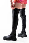 Mengü 812-2194 Siyah Fermuarlı Diz Üstü Bağcıklı Çorap Günlük Kadın Çizme