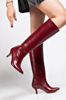 SYT-2025 Bordo Kırışık Rugan Günlük Kadın Çizme