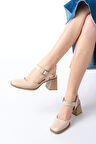 İNF-40450 Bej Rugan Günlük Arkası Açık Topuklu Kadın Ayakkabı 