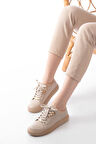 P-910 Bej Bağcıklı Taban Dikişli Günlük Kadın Spor