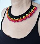 Otantik Tığ işi el örgüsü boncuklu Kolye (Çok renkli)