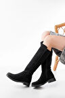 Kadın Çizme165-305 Siyah Süet Arka Streç Fermuarlı Günlük Kadın Çizme