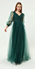 Kadın Abiye Ve Mezuniyet Elbiseleri Payet Detaylı V Yaka Tül Abiye Elbise