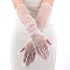 Uzun Boy Beyaz Puantiyeli Beyaz Renk Yetişkin Tül Eldiven