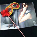 Lüks Taşlı Saplı Balo Maskesi Kırmızı Renk 