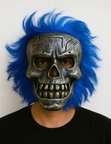 Wild Skull - Gümüş Kafatası Mavi Saçlı İskelet Maske