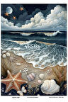 Lacivert Serisi VBS136 Dolunay, Deniz Yıldızları, Deniz Desenli 30*42 cm Pirinç Dekopaj