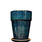 Bitki Tasarımı Jaar Okyanus Mavisi Çift Sırlı İç ve Dış Mekan Kullanımlı Toprak Terrakota Tabaklı Saksı  