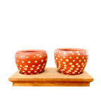 Bitki Tasarımı Ev dekorasyon Aksesuar Beyaz Nokta Terakota Saksı İkili Ahşap Tabanlı Çiçeklik Saksı Saksılık