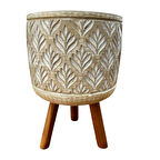 Bitki Tasarımı Ev dekorasyon Bej Lotus Ayaklı Beton Saksı Çiçeklik Saksılık