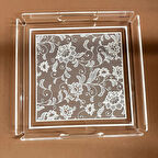Dantel Karanfil Desenli Pleksi Şeffaf Kahve Çay Sunum Servis Tepsisi 25cmx25cm