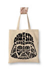 Star Wars Typography Beyaz Bez Çanta Uzun Saplı Alışveriş Çantası Plaj Çantası