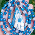 2439 Amorf tüy Akik mavi Kuvars Ay taşı el yapımı kolye