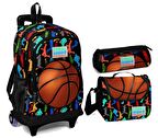 Coral High Basketbol Baskılı Çekçek Tekerlekli Okul Çanta Seti
