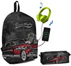 Coral High Siyah Klasik Araba Desenli Okul ve Günlük Çanta Seti