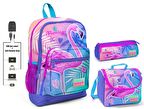 Coral High Pembe Flamingo Baskılı Kız Çocuk İlkokul Çanta Seti - USB Çıkışlı