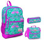 Coral High Yeşil Flamingo Baskılı Kız Çocuk 3'lü İlkokul Çanta Seti