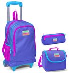 Coral High Mor Kız Çocuk Çekçek Çanta Seti - Işıklı Tekerlekler