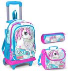 Coral High Mavi Unicorn Kız Çocuk Çekçek Çanta Seti - Işıklı Tekerlekler