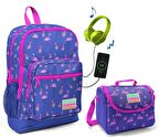 Coral High Mor Flamingo Okul Çantası ve Beslenme Çantası Seti - Kız Çocuk - USB Soketli