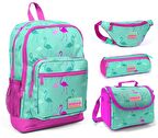 Coral High Yeşil Flamingo Kız Çocuk 4'lü İlkokul Çanta Seti