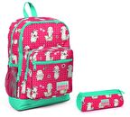 Coral High Pembe Yeşil Kuzu Baskılı Okul Sırt Çantası ve Kalemlik Takım - Kız Çocuk