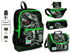 Coral High Yeşil Dinazor Baskılı Erkek Çocuk İlkokul 5'li Çanta Seti - USB Soketli