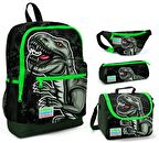 Coral High Yeşil Dinazor Baskılı Erkek Çocuk 4'lü İlkokul Çanta Seti
