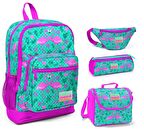 Coral High Pembe-Yeşil Flamingolar Baskılı Kız Çocuk 4'lü İlkokul Çanta Seti