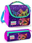 Coral High Pembe Mor Kedi Kız Çocuk Beslenme Çantası Seti
