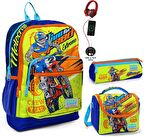 Coral High Sarı Mavi Motorsiklet USB Soketli Üçlü İlkokul Çanta Seti - Erkek Çocuk
