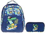 Kaukko Lacivert Timsah İlkokul Sırt Çantası ve Kalemlik Seti - Erkek Çocuk