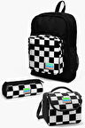 Coral High Kids Siyah Dama Desenli 3’lü Okul Çanta Seti - Kız ve Erkek Çocuk