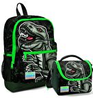 Coral High Erkek Çocuk İlkokul Okul Sırt Çantası ve Beslenme Seti - Siyah Yeşil Dinazor