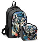 Coral High Erkek Çocuk Okul Sırt ve Beslenme Çantası Seti Siyah Kurt 