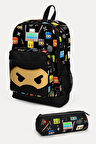 Coral High Kids Siyah Ninja Desenli 2'li Okul Çanta Seti - Erkek Çocuk