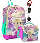 Coral High Okul Çantası ve Beslenme Çanta Seti - Usb Soketli - Su Yeşili Unicorn Kız Çocuk