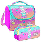 Coral High Renkli Dondurmalı Kedi Desenli Kız Çocuk Isı Yalıtımlı Beslenme Çantası ve Kalemlik Seti