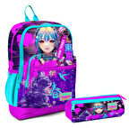 Coral High İlkokul Sırt Çantası ve Kalemlik Seti - Mor Pembe Anime Kedi - Kız Çocuk