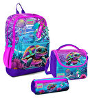 Coral High Kız Çocuk Üçlü İlkokul Okul Çanta Seti - Pembe Mor Kaplumbağa
