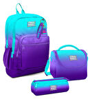 Coral High Erkek Çocuk Üçlü İlkokul Okul Çanta Seti - Turkuaz Mor Renk Geçişli