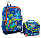 Coral High Dört Bölmeli Erkek Çocuk Okul Sırt Çantası ve Beslenme Seti - Saks Grafiti