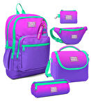 Coral High Kız Çocuk Pembe Mor Renk Geçişli Desenli Beşli İlkokul Okul Çanta Seti