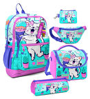 Coral High Kız Çocuk Turkuaz Pembe Dondurmalı Kedi Desenli Beşli İlkokul Okul Çanta Seti