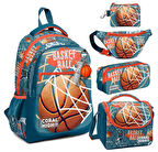 Coral High Nefti Turuncu Basketbol Desenli Erkek Çocuk Beşli Okul Çanta Seti - İlkokul İçin Uygun