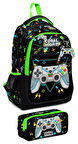 Coral High İlkokul Sırt Çantası ve Kalemlik Seti - Erkek Çocuk - Siyah Fosforlu Yeşil Gamer