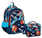 Coral High Üç Gözlü İlkokul Çantası ve Beslenme Çantası - Lacivert Mavi Astronot Desenli - Erkek Çocuk