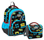 Coral High Üç Gözlü İlkokul Çantası ve Beslenme Çantası - Siyah Mavi Gamer Desenli - Erkek Çocuk